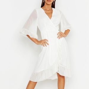 BooHoo White Midi wrap dress